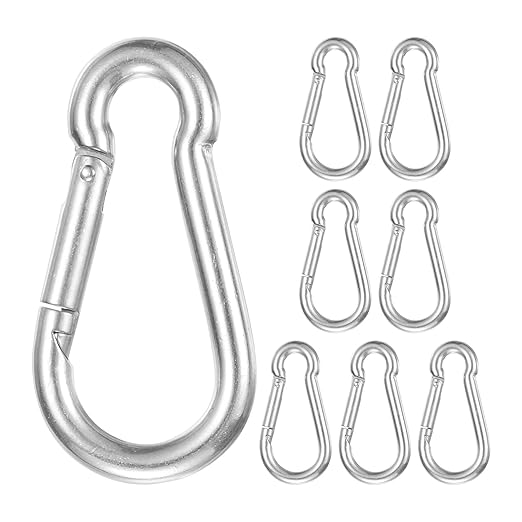 8-Pack Spring Snap Hooks, M8 304 Stainless Steel 3.16 Inch Quick Link Snap Hooks for Keychain Clip/Hammock/Hiking, D Ring Shape Trigger Buckle Clips