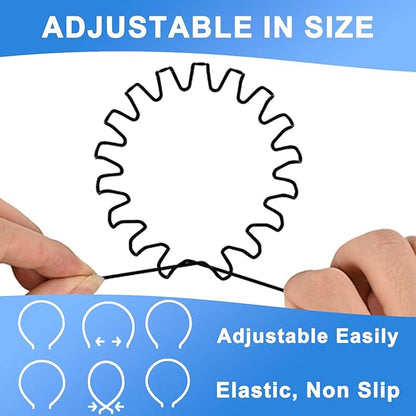 Metal Headbands for Man, Unisex Black Wavy & Smooth Headbands for Women, Non-Slip Elastic Hair Bands for Sports, Gym, Yoga, and Daily Use. (6 pack)