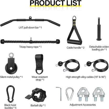 NIHAO Fitness LAT and Lift Pulley System, Cable Pulley Attachments for Biceps Curl, Triceps Pull Down, Forearm, Back, Shoulder Gym Equipment