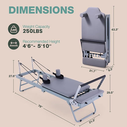 ARKANTOS Pilates Reformer Machine Foldable, Reformer Pilates Equipment for Gym Workout and Home Use, Suitable for Intermediate and Beginners Users