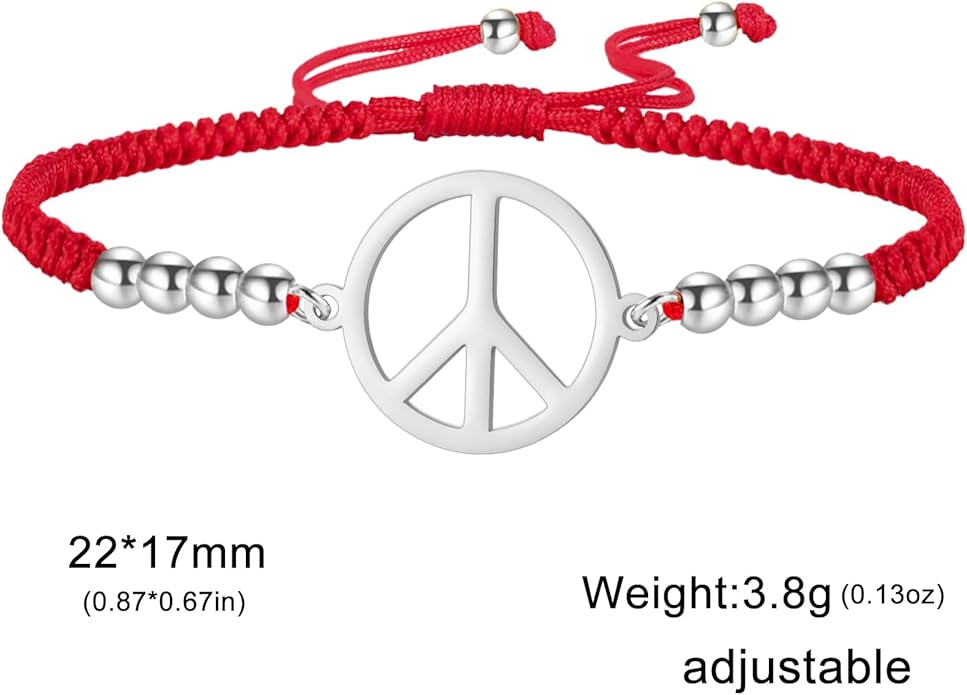 LIKGREAT Peace Adjustable Beaded Bracelet Peace Sign Symbol Pendant Handmade Braided Wax Cords Bracelet for Women
