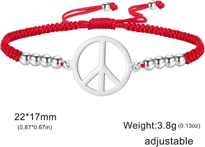 LIKGREAT Peace Adjustable Beaded Bracelet Peace Sign Symbol Pendant Handmade Braided Wax Cords Bracelet for Women