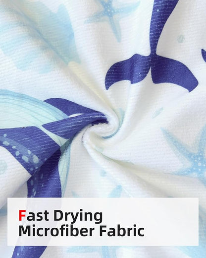 Abahub Surf Poncho Women & Men Towel Poncho Adult with Hood, Thick Quick Dry Changing Poncho Towel, Microfiber Wearable Cover Up for Surfing Beach Swim - Absorbent Changing Towel S (Blue Whale)