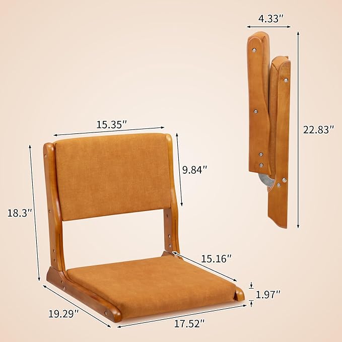 HollyHOME Foldable Japanese Style Floor Chair with Back Support, Tatami Chair with Cushion, Meditation Seat for Bay Window, Living Room, Bedroom, Pumpkin Color