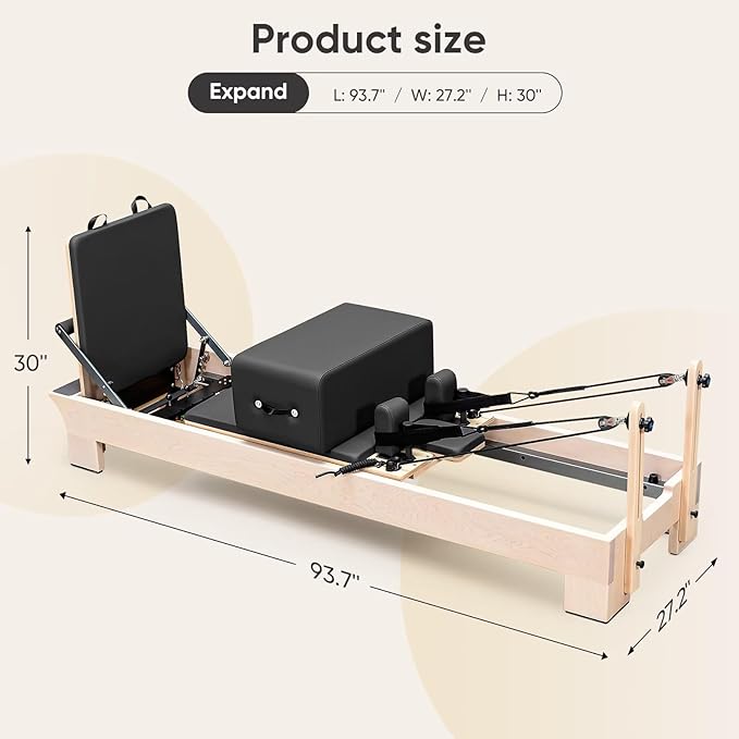 Pilates Reformer, Reformer Pilates Machine – Deluxe Version with Premium Maple Frame, Upgraded Spring System, Comfort Padding & Studio-Quality Glide – Pilates Reformer Set for Home & Studio