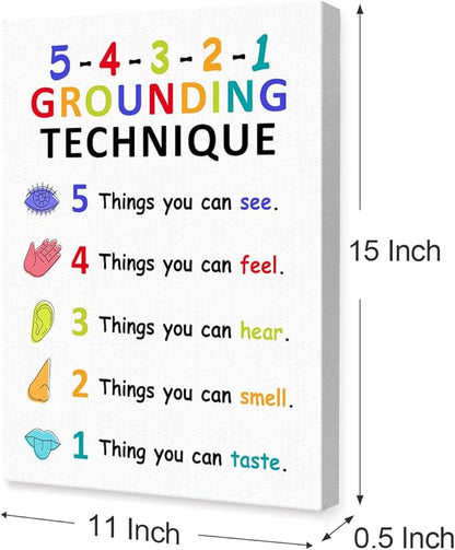 LISTNGBO Mental Health Canvas Wall Art,Grounding Technique Motivational Quote Artwork Painting Prints Poster Ready to Hang for Counselor Therapy Office School Wall Decor Treatment Decor,12x15 Inch