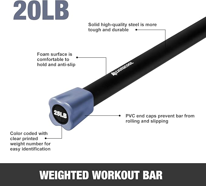 LIONSCOOL Workout Weighted Bar,Padded Exercise Weight Bar, Solid Steel Stretching weighted bar set for Body Sculpting, Physical Therapy,Body Toning