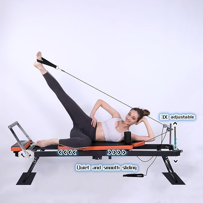 Pilates Reformer, tianhong Foldable Reformer Pilates Machine for Home Workout, with Springs & Cords, Pilates Equipment for Advanced and Beginners Users, Up to 250 lbs