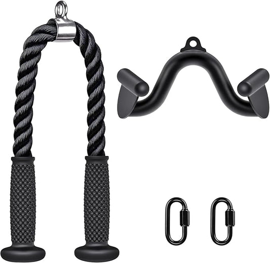 Kipika Cable Machine Attachment, Triceps LAT Pulldown Attachments, Home Gym Workout Accessories Heavy Duty Cable Machine Accessories Triceps Rope D Row Handle LAT Pull Down Bar Straight Bar Exercise
