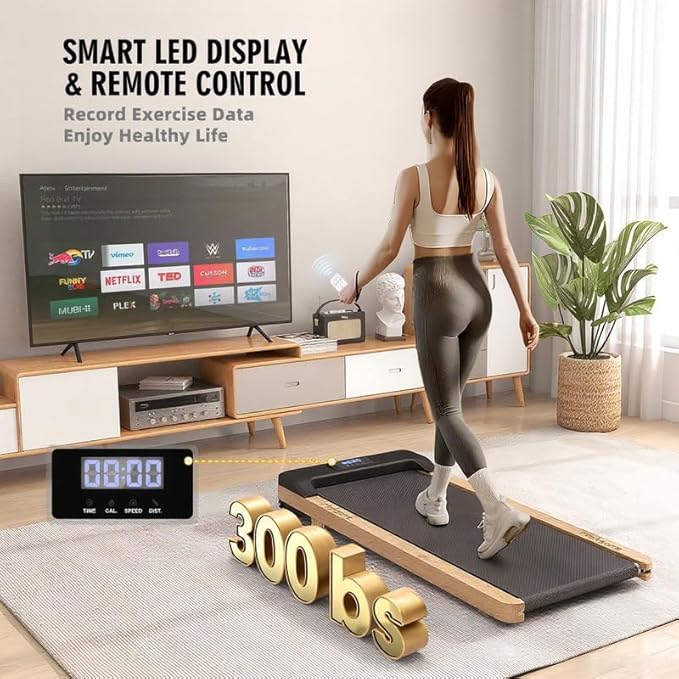Maksone Portable Walking Pad with Remote Control,Wooden Office Treadmill for Home&Work，LED Dispaly Under Desk Treadmill