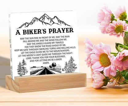 Biker Gifts, Gifts for Bike Lovers Motorcycle Rider Bikers Prayer Acrylic Desk Plaque Sign Home Decoration 4 x 4 Inches