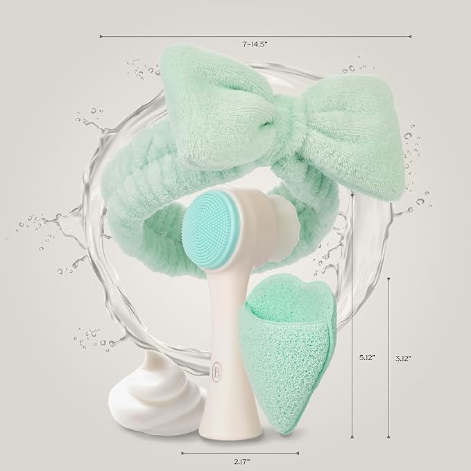 Bella Ciao 3-in-1 Facial Skin Care Set - Makeup Remover Pads, Plush Headband, Dual Function Face Brush: Exfoliation & Cleansing - Skincare Set for Make Up Remover & Facial Cleansing Brush