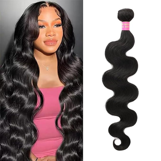 CFY 32 Inch Bundles Human Hair Body Wave 12A Brazilian Virgin Human Hair 1 Bundle 100% Unprocessed Quick Weave Hair Extensions Natural Black
