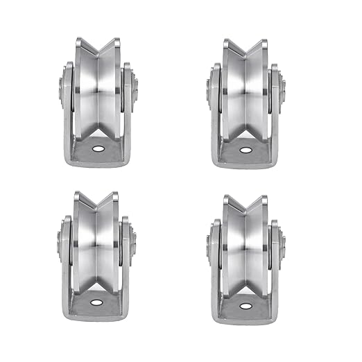 V Groove Wheel Stainless Steel Heavy Duty Wire Rope Pulley Block Sliding Gate Rollers Double Bearing Plate Caster Solid Track Rollers Wheels Fence Gate Wheel