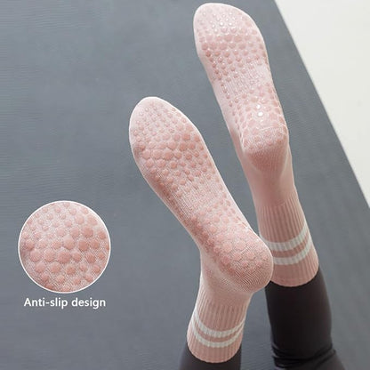 DTWAWA Womens 4Pcs Pilates Grip Socks Non Slip Yoga Socks with Grips Barre Hospital Athletic Socks for Women