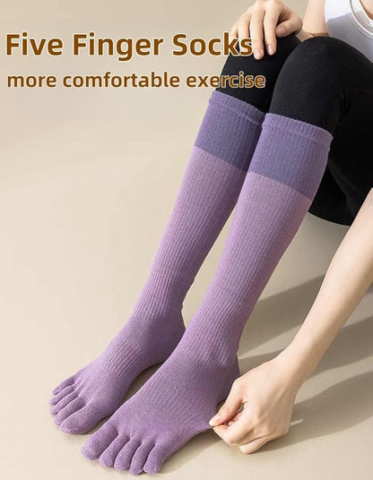 2 Pairs Anti-Slip Toe Socks No Show for Women, Warm Athletic Socks for Yoga, Fitness, Mid-Calf Compression Socks