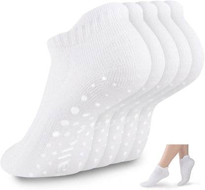 eallco Pilates Socks with Grips for Women Non Slip Yoga Grippy Socks for Barre Barefoot Hospital Workout Cushioned 5 Pairs