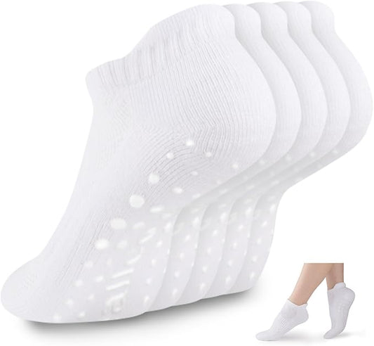 eallco Pilates Socks with Grips for Women Non Slip Yoga Grippy Socks for Barre Barefoot Hospital Workout Cushioned 5 Pairs
