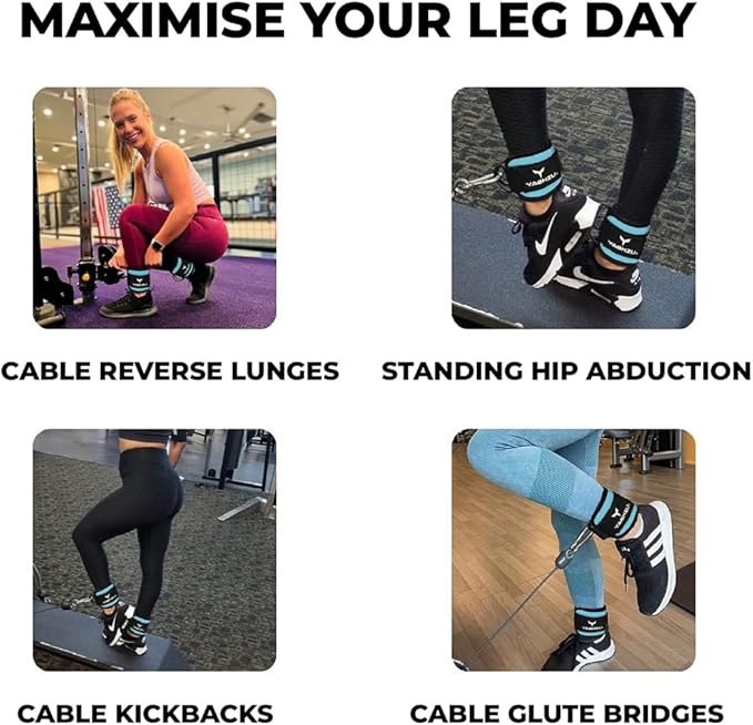 Ankle Straps for Cable Machines Women - Adjustable Gym Ankle Strap for Cable Machine, Neoprene Padded Cable Straps, Durable Leg Strap with Cable Cuff, Glute Kickback Ankle Strap with D Rings