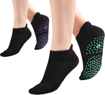 Pilates Socks for Women, Cushioned Ankle Grippy Non Slip Socks for Yoga, Hospital, Barre, Sports Home Slipper 2/4 Pairs