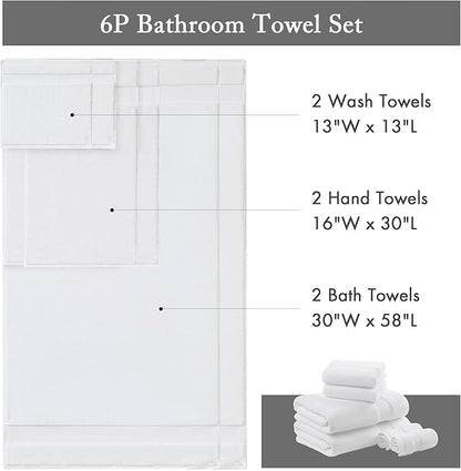 Madison Park Turkish 100% Cotton 600Gsm Luxury Premium Thick Soft Absorbent Hotel Bathroom Towel Set Shower Hand Face Washcloths, Assorted Sizes, White 6 Piece