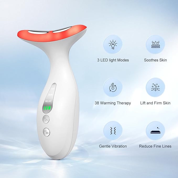 Facial & Neck Massager – Skin Firming, Wrinkle Reducer & Sculpting Tool | Portable LED Light Therapy for Face & Neck Care