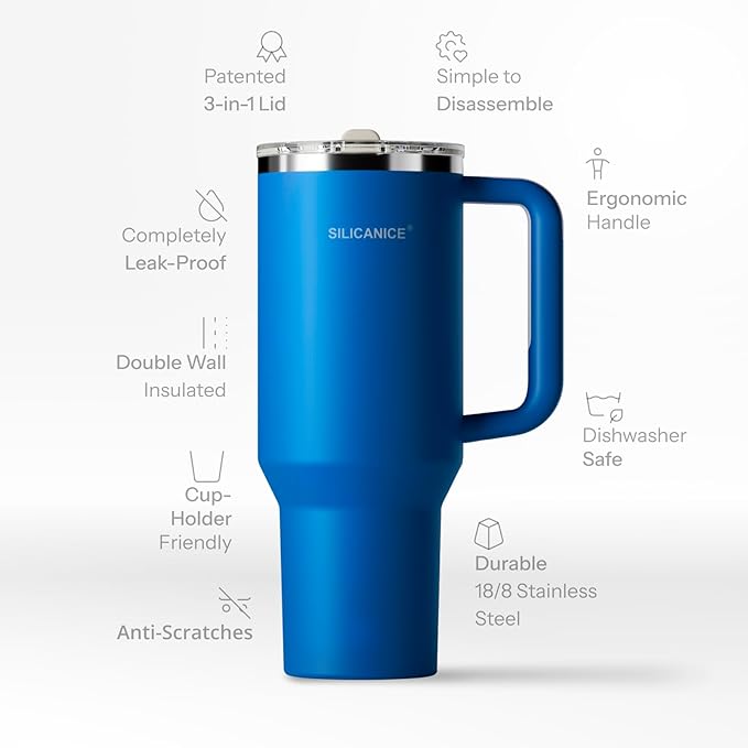 Easy Clean Pro Tumbler - 40 oz Water Bottle with Handle Quick-Disassemble Flip Straw, Leakproof Insulated Stainless Steel, Dishwasher Safe, BPA-Free Gifts for Women & Men