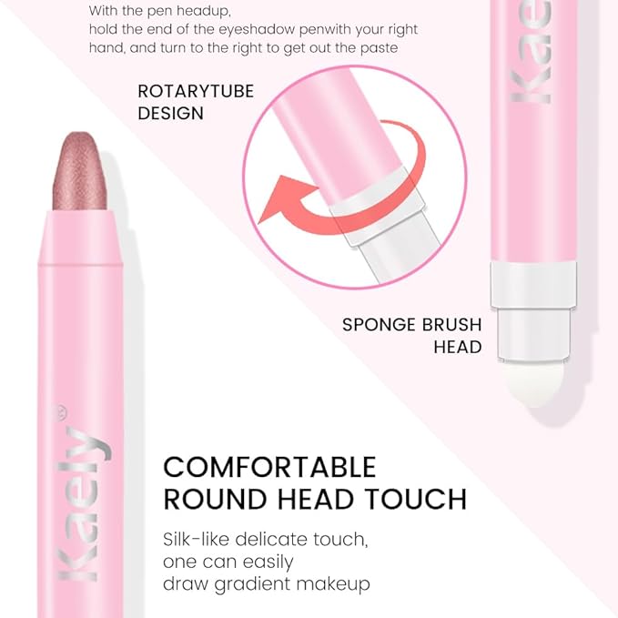 evpct 1Pcs Rose Gold Shimmer Cream Eye Shadow Brightener Sticks for Eyes Waterproof Pigmented, Double Ended Cream Eyeshadow Stick Pencil Pen with Applicator, Eye Shadow Palette Highlighter Makeup 37