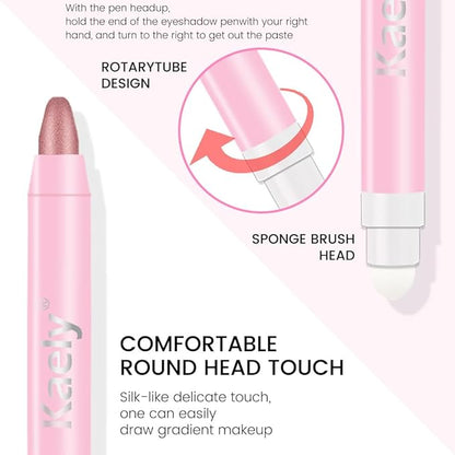 evpct 1Pcs Rose Gold Shimmer Cream Eye Shadow Brightener Sticks for Eyes Waterproof Pigmented, Double Ended Cream Eyeshadow Stick Pencil Pen with Applicator, Eye Shadow Palette Highlighter Makeup 37