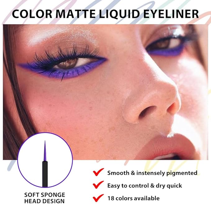 evpct 1Pcs Blue Violet Liquid Eyeliner Waterproof Blue Voilet Eye Liners for Women, Eyes Wing Stamps Shapes Colored Eyeliner delineador de ojos a prueba de agua contra el agua blanco para ojos