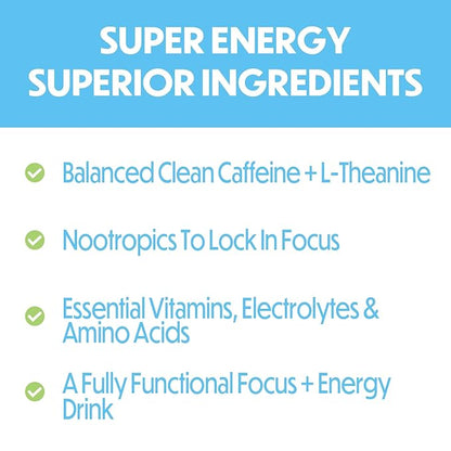 Forgge Healthy Energy Drink Mix - Clean Caffeine + B12, B6, C & D Vitamins - Sugar Free Energy Drink Powder with Electrolytes, Amino Acids, Antioxidants, Lions Mane - Vegan, Keto-Friendly - 30 SVG, Blue Raspberry