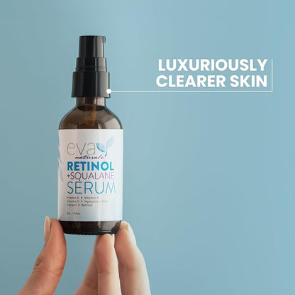 Eva Naturals Retinol + Squalane Serum – Anti Aging Face Serum for Wrinkles, Collagen Boost, Eye & Night Use – Retinoid Skin Care for Acne, Pores, Dark Spots & Sensitive Skin
