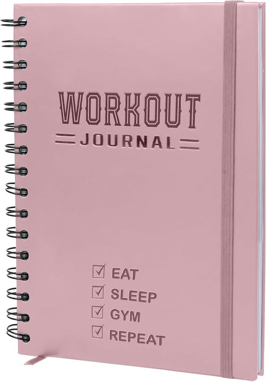 Hardcover Workout Planner Fitness Journal for Women & Men - A5(5.7" x 8.3") Sturdy Workout Log Book to Track Gym & Home Workouts - Pink