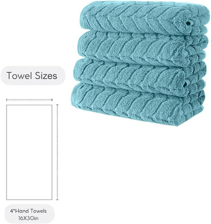 BAGNO MILANO Turkish Bath Towels, Soft Plush Jacquard Luxury Bath Towels, Quick Dry Towel Set (Aqua Green, 4 Pcs Hand Towel Set)