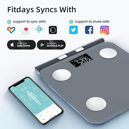 Fitdays Smart Body Fat Scale | Advanced 8-Electrode Technology for BMI/20+ Body Metrics | Full-Color LED & High Precision | Bathroom Weight Scale for Fitness/Weight Loss (FG2211LB-GREY)
