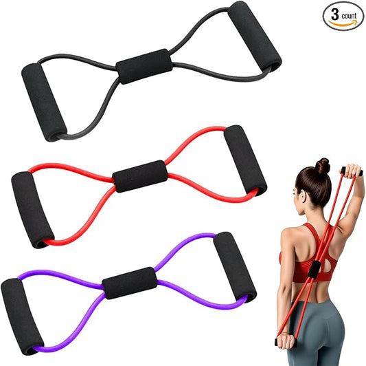 Figure 8 Fitness Resistance Bands with Handles, Exercise Elastic Bands for Women Arm Shoulder Back Leg Chest Stretch, Workout Equipment for Yoga, Pilates, Physical, Therapy, Home Gym Fitness, 3 Pack