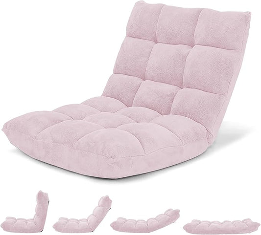 Giantex Floor Chair with Back Support, 14 Adjustable Position, Padded Sleeper Bed, Couch Recliner, Gaming Floor Chairs for Meditation, Adults, Living Room, Gaming Chair Floor, Light Pink