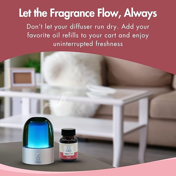 G's Breeze Smart Aroma Diffuser with 60ml Rose Scent Refill – Bluetooth & Wi-Fi App Control - LED Lighting, Adjustable Intensity - Long-Lasting Romantic Floral Fragrance for Home or Office