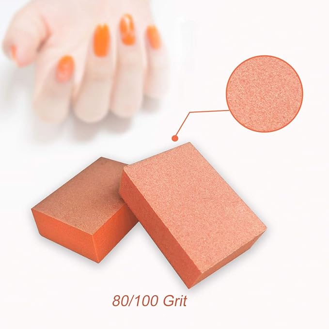 MARYTON Nail Buffer Mini Block Files, 80/100 Grit for Acrylic Nails, 130 Count (Orange)