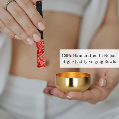 Tibetan Singing Bowl Set - 3" Portable Handcrafted Meditation Sound Bowl for Yoga, Mindfulness, Chakra Healing, Stress Relief, Complete Kit with Cushion & Mallet | Spiritual Gifts for Beginners 3 Inch