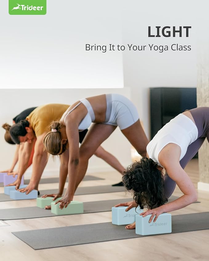 Trideer Yoga Blocks 2 Pack, Soft Non-Slip Foam Blocks with Beveled Edges for Alignment and Stretching in Yoga, Pilates, and Dance - Supportive, Lightweight, Odor Resistant, Latex-Free