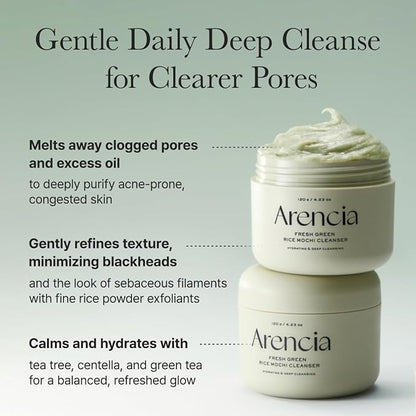 Korean Rice Mochi Face Cleanser - Face Mask, Foaming Cleanser, Gentle Scrub All in One - Deep Cleansing, Moisturizing, Pore Minimizing, Removing Blackhead- with Rice Water & Green Tea, Mugwort