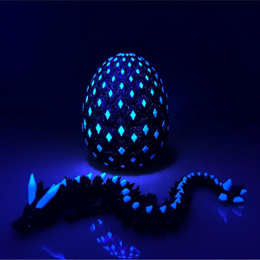 3D Printed Dragon Egg with Dragon Inside,Glowing at Night Dragon Egg Animal Figurines,3D Printed Animals Fidget Toys,Mysterious Gifts Teen Carnival Prizes,Desk Decor,Bookshelf Decor