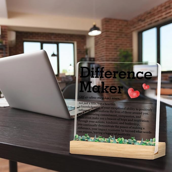 Difference Maker Gift, Thank You Gifts for Boss Coworkers Employees Teacher, Difference Maker Definition Acrylic Desk Plaque Sign Office Decor 4 x 4 Inches
