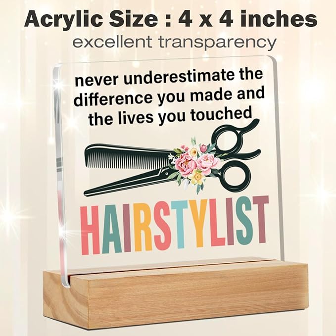 Hairstylist Gifts Hairdresser Gifts for Women, Retirement Gifts Thank You Gifts for Hair Stylist Hairdressers Hairstylist Never Underestimate the Difference Acrylic Desk Plaque Sign Salon Decor