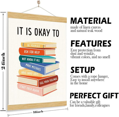 It's Okay To Not Be Okay Poster, Wood Poster Hanger, Classroom Decor, Classroom Posters Quotes, Educational Wall Art, Therapy Wall Art, School Psychology, Psychotherapy Posters Decoration, Mental health Sign