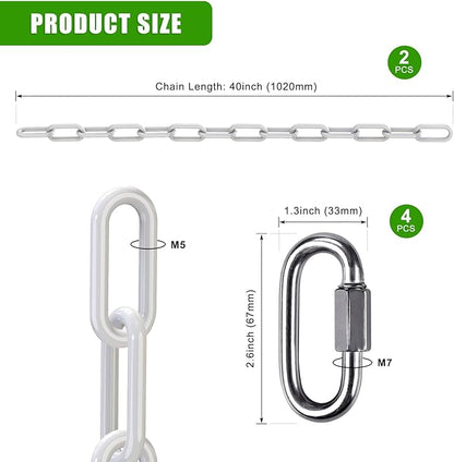 SELEWARE 2 Pcs 40" Hanging Swing Chain with 4 Carabiners, 1000LB Capacity Plastic Coated Hanging Chains, Hammock Hardware Kit for Swing, Hanging Chair, Punching Bags, Indoor Outdoor Gym (White)