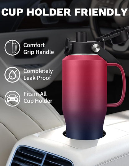 32 OZ Insulated Water Bottle Tumbler - with Straw & Spout Lid, Paracord Handle, Stap Carrying Case, Cold-48H & Hot-24H, Stainless Steel Tumblers with Handle, Slim Water Bottle that Fits in Cup Holder