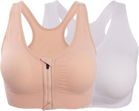 Women's Zipper Front Closure Sports Bra Racerback Yoga Bras