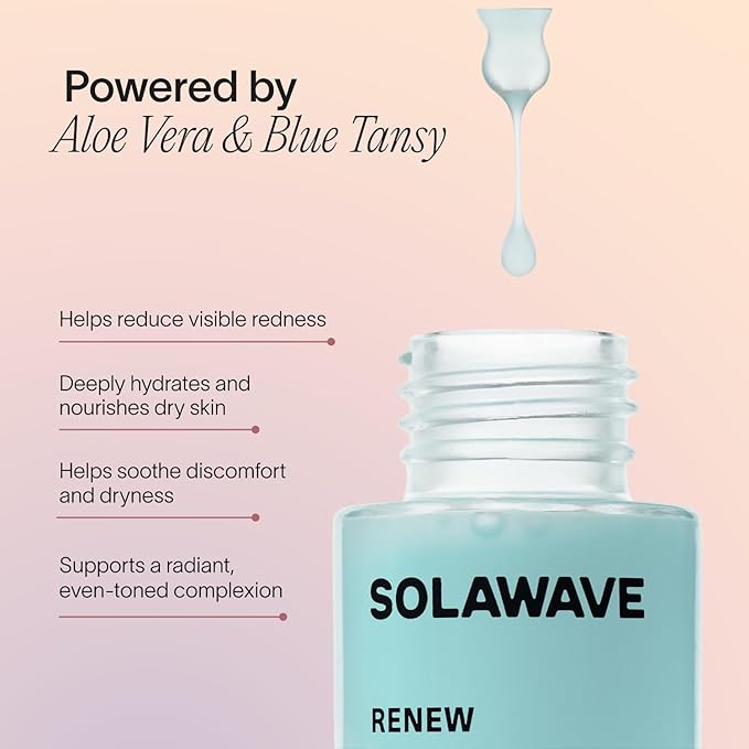 Solawave Renew Complex Red Light Therapy Activation Serum for Face & Neck | Pairs with LED Facial Wand Device | Hydrates & Plumps the Skin | Blue Tansy, Aloe Vera, Hyaluronic Acid (3 Pack - 1 Oz)